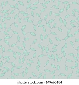 Seamless floral background pattern in retro vintage green and blue colors. Nature theme,leaves, hand - drawn abstract elements. Template for textile,paper, greeting card, postcard design.