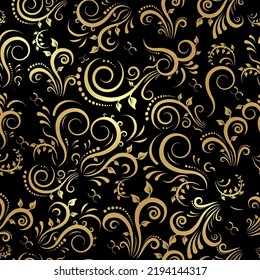 patrón de fondo floral sin fisuras para el diseño vintage. adorno con hojas de oro