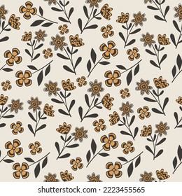 patrón de fondo floral sin soldadura.patrón floral de fondo marrón de fondo crema.decorativo,estilo chino,flores simples,textil,Diseño floral geométrico de fondo monocromo.