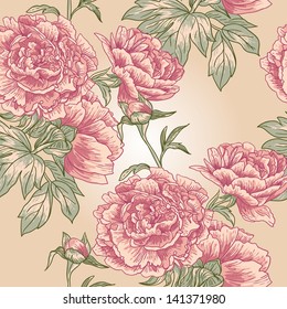 Seamless floral background with peonies