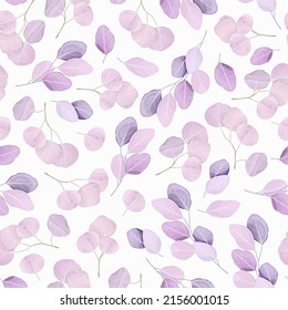 Seamless floral background with pink eucalyptus branches. Suitable for printing on fabric, textile, wrapping paper, decorative wallpaper, packaging, invitation cards