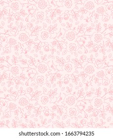 Seamless floral background with pink roses. Lace pattern for wallpaper, fabric, gift wrap, digital paper, fills, etc. Shabby chic style texture