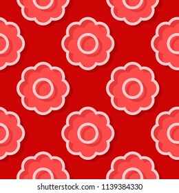 Seamless floral background. Red 3d pattern. Vector illustration