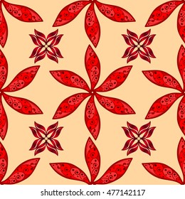 Seamless floral background with red flowers. Vector.