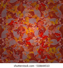 Seamless floral background with red flowers. Vector.