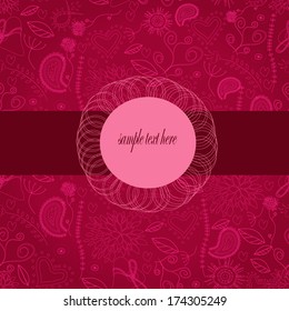 Seamless floral background. Floral background in red with vintage label design.