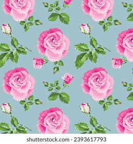 seamless floral background with roses, embroidery