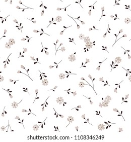 Seamless floral background with small flowers and leaves. Vector pattern for wallpaper, fabric, digital paper, fills, etc.