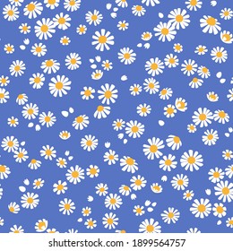 Seamless floral background with small flowers chamomiles. Ornamental ditsy pattern. Vector illustration