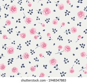 Fondo floral impecable con pequeñas rosas rosadas. Patrón ornamental para tela, papel pintado, papel digital, rellenos, etc.