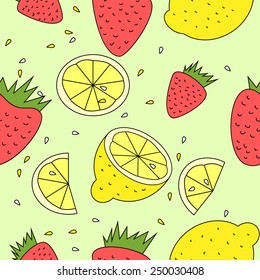 seamless floral background - strawberries and lemon