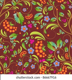 seamless floral background - stylized tree berry with with sheet, the fruit and flower