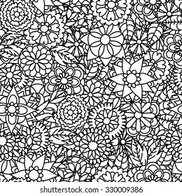 Seamless floral background. Swatch is included. Black and white.
