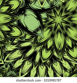Seamless floral background. Tracery handmade nature ethnic fabric backdrop pattern with flowers. Textile design texture. Decorative color art. Vector