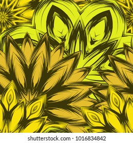 Seamless floral background. Tracery handmade nature ethnic fabric backdrop pattern with flowers. Textile design texture. Decorative color art. Vector