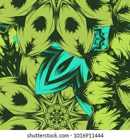 Seamless floral background. Tracery handmade nature ethnic fabric backdrop pattern with flowers. Textile design texture. Decorative color art. Vector