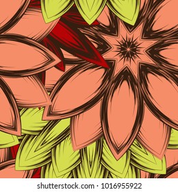 Seamless floral background. Tracery handmade nature ethnic fabric backdrop pattern with flowers. Textile design texture. Decorative color art. Vector
