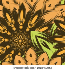 Seamless floral background. Tracery handmade nature ethnic fabric backdrop pattern with flowers. Textile design texture. Decorative color art. Vector