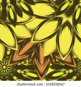 Seamless floral background. Tracery handmade nature ethnic fabric backdrop pattern with flowers. Textile design texture. Decorative color art. Vector