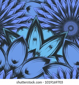Seamless floral background. Tracery handmade nature ethnic fabric backdrop pattern with flowers. Textile design texture. Decorative color art. Vector