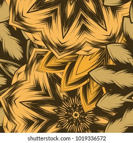 Seamless floral background. Tracery handmade nature ethnic fabric backdrop pattern with flowers. Textile design texture. Decorative color art. Vector