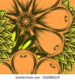 Seamless floral background. Tracery handmade nature ethnic fabric backdrop pattern with flowers. Textile design texture. Decorative color art. Vector