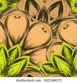 Seamless floral background. Tracery handmade nature ethnic fabric backdrop pattern with flowers. Textile design texture. Decorative color art. Vector