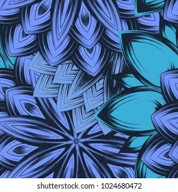 Seamless floral background. Tracery handmade nature ethnic fabric backdrop pattern with flowers. Textile design texture. Decorative color art. Vector