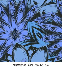 Seamless floral background. Tracery handmade nature ethnic fabric backdrop pattern with flowers. Textile design texture. Decorative color art. Vector