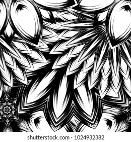 Seamless floral background. Tracery handmade nature ethnic fabric backdrop pattern with saturated dark flowers. Textile design texture. Decorative binary monochrome black and white art. Vector
