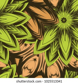 Seamless floral background. Tracery handmade nature ethnic fabric backdrop pattern with flowers. Textile design texture. Decorative color art. Vector