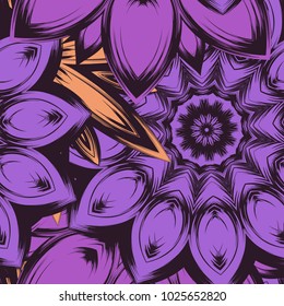 Seamless floral background. Tracery handmade nature ethnic fabric backdrop pattern with flowers. Textile design texture. Decorative color art. Vector