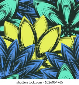 Seamless floral background. Tracery handmade nature ethnic fabric backdrop pattern with flowers. Textile design texture. Decorative color art. Vector