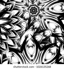 Seamless floral background. Tracery handmade nature ethnic fabric backdrop pattern with saturated dark flowers. Textile design texture. Decorative binary monochrome black and white art. Vector