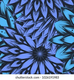 Seamless floral background. Tracery handmade nature ethnic fabric backdrop pattern with flowers. Textile design texture. Decorative color art. Vector