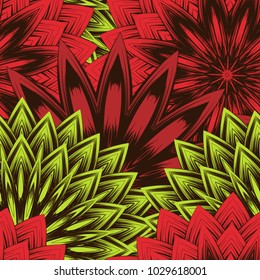 Seamless floral background. Tracery handmade nature ethnic fabric backdrop pattern with flowers. Textile design texture. Decorative color art. Vector
