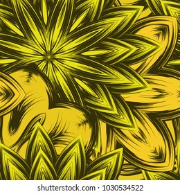 Seamless floral background. Tracery handmade nature ethnic fabric backdrop pattern with flowers. Textile design texture. Decorative color art. Vector