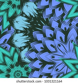 Seamless floral background. Tracery handmade nature ethnic fabric backdrop pattern with flowers. Textile design texture. Decorative color art. Vector