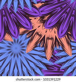 Seamless floral background. Tracery handmade nature ethnic fabric backdrop pattern with flowers. Textile design texture. Decorative color art. Vector