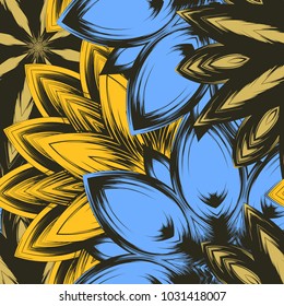 Seamless floral background. Tracery handmade nature ethnic fabric backdrop pattern with flowers. Textile design texture. Decorative color art. Vector