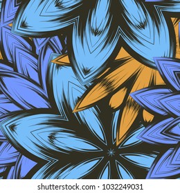 Seamless floral background. Tracery handmade nature ethnic fabric backdrop pattern with flowers. Textile design texture. Decorative color art. Vector