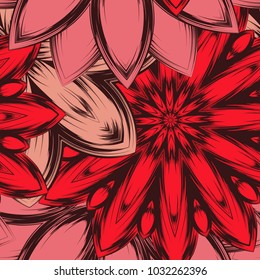 Seamless floral background. Tracery handmade nature ethnic fabric backdrop pattern with flowers. Textile design texture. Decorative color art. Vector