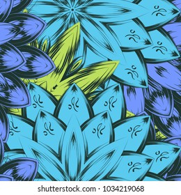 Seamless floral background. Tracery handmade nature ethnic fabric backdrop pattern with flowers. Textile design texture. Decorative color art. Vector