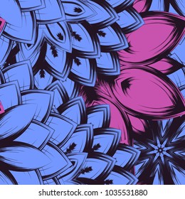 Seamless floral background. Tracery handmade nature ethnic fabric backdrop pattern with flowers. Textile design texture. Decorative color art. Vector