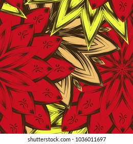 Seamless floral background. Tracery handmade nature ethnic fabric backdrop pattern with flowers. Textile design texture. Decorative color art. Vector