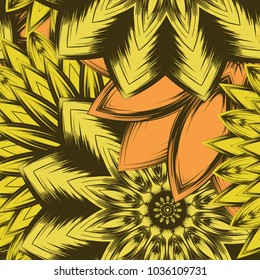 Seamless floral background. Tracery handmade nature ethnic fabric backdrop pattern with flowers. Textile design texture. Decorative color art. Vector