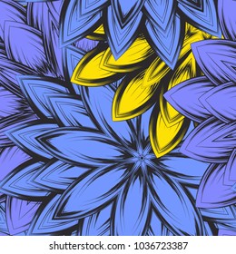 Seamless floral background. Tracery handmade nature ethnic fabric backdrop pattern with flowers. Textile design texture. Decorative color art. Vector