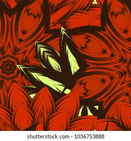 Seamless floral background. Tracery handmade nature ethnic fabric backdrop pattern with flowers. Textile design texture. Decorative color art. Vector