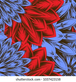 Seamless floral background. Tracery handmade nature ethnic fabric backdrop pattern with flowers. Textile design texture. Decorative color art. Vector