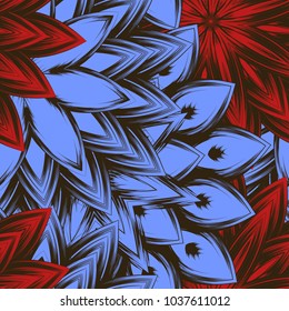 Seamless floral background. Tracery handmade nature ethnic fabric backdrop pattern with flowers. Textile design texture. Decorative color art. Vector